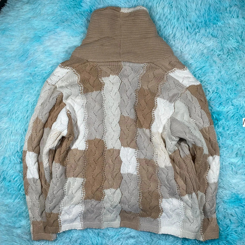 Cream & Brown Heavyweight Kith Cardigan Knitted Jumper - Large