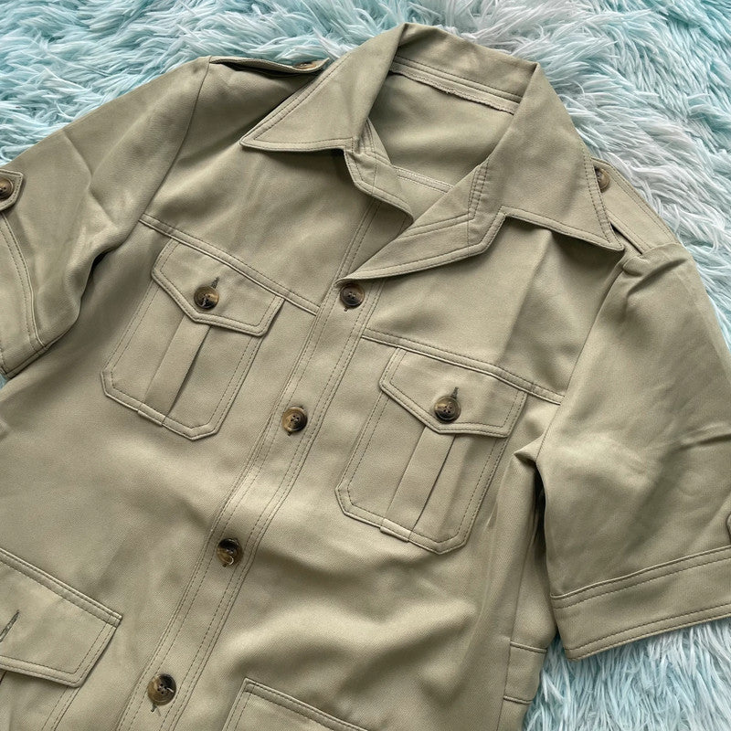 Vintage 80s Khaki Cargo Shirt - Size 14