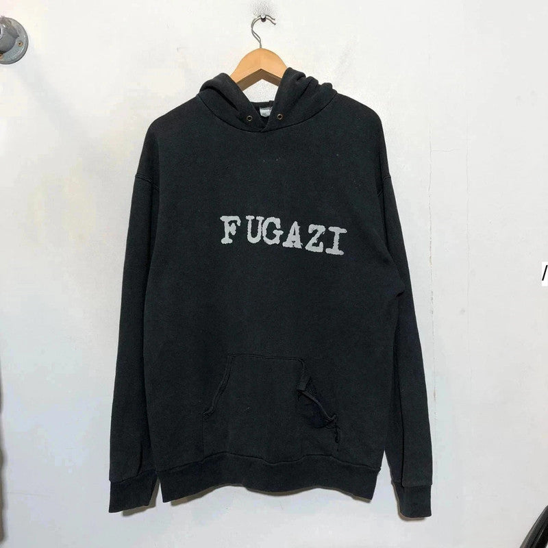 Vintage 90s Black Fugazi Band Hoodie Screen Stars - XL