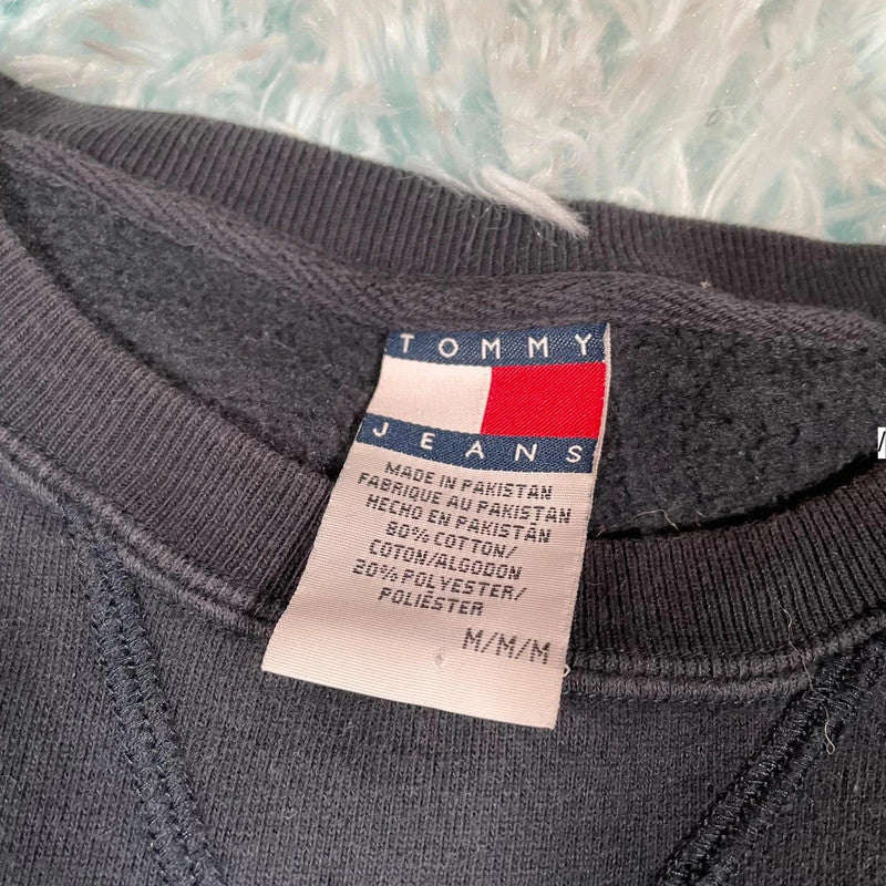 Vintage 90s Black Tommy Hilfiger Jeans Spellout Sweatshirt - Medium