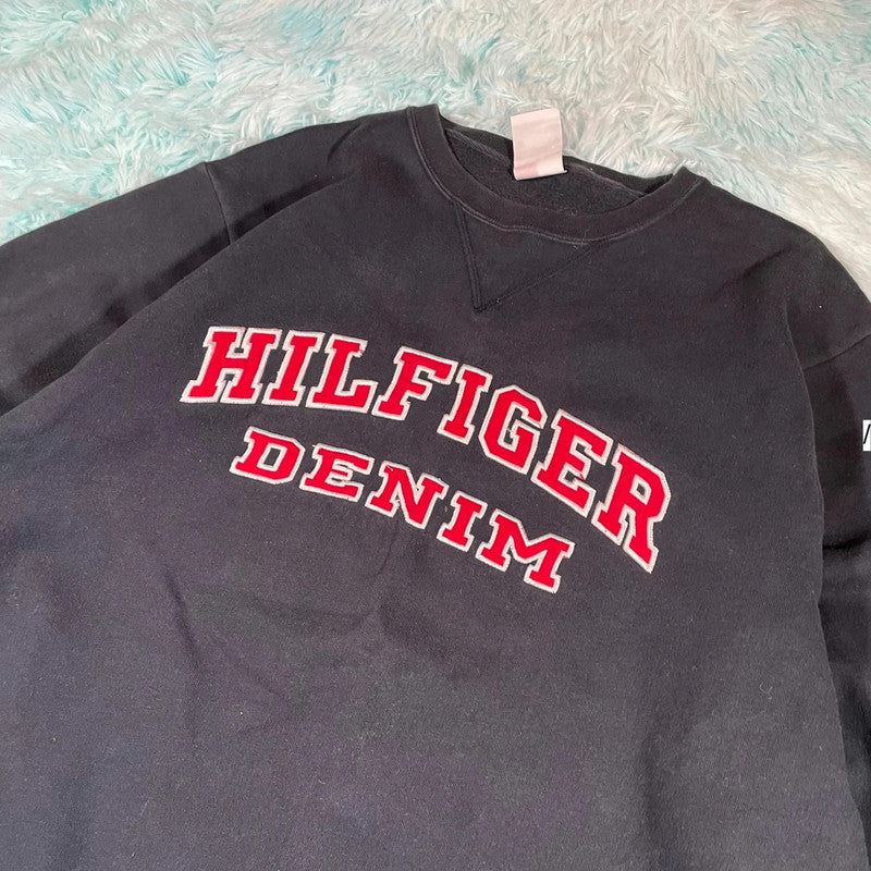 Vintage 90s Black Tommy Hilfiger Jeans Spellout Sweatshirt - Medium