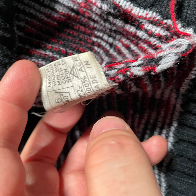 Vintage 90s Red & Black Grunge Knitted Jumper Collared - Medium