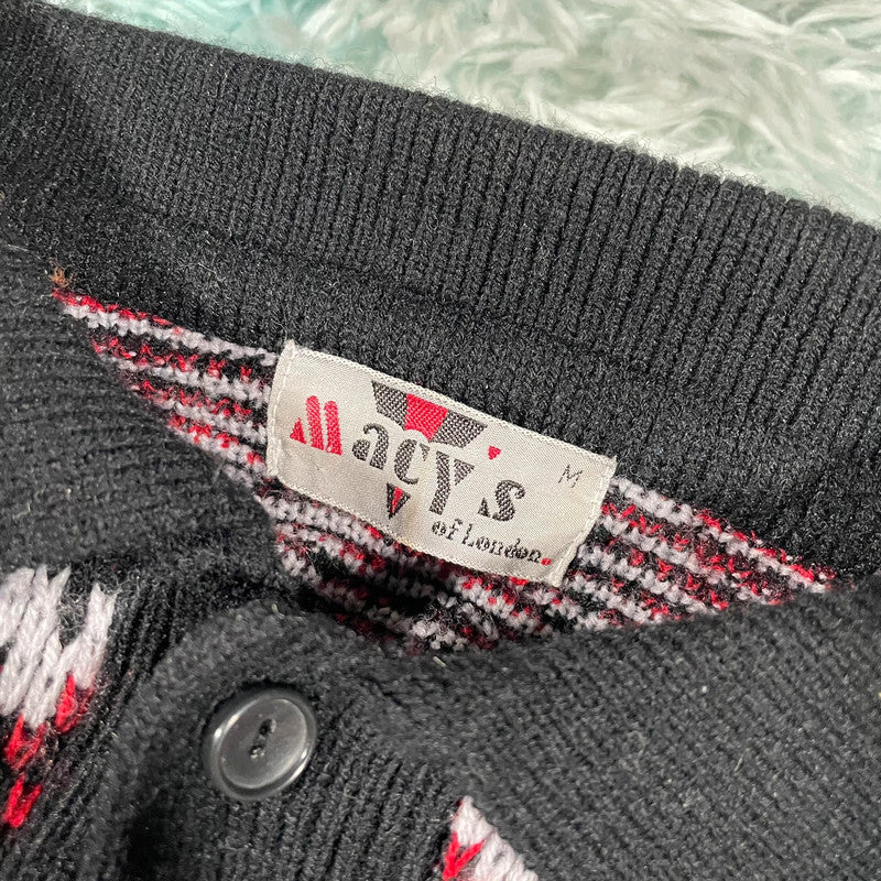 Vintage 90s Red & Black Grunge Knitted Jumper Collared - Medium