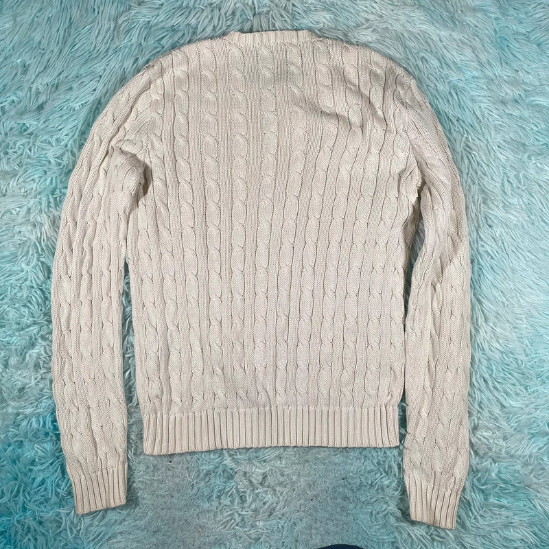 Vintage Cream Ralph Lauren Cable Knit Jumper - Largw
