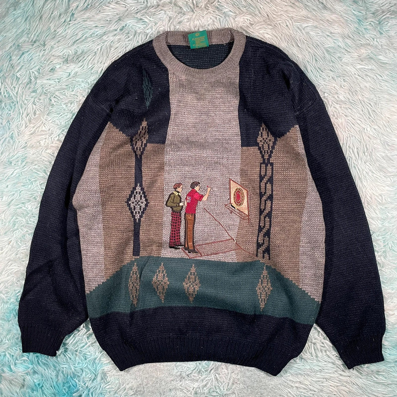 Vintage 90s Navy Darts Embroidered Knitted Jumper - XL