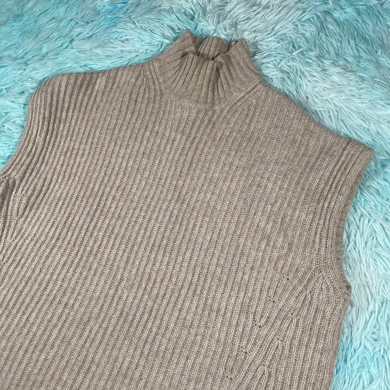 Beige Ganni Knitted Sweater Vest Mock Neck - Medium