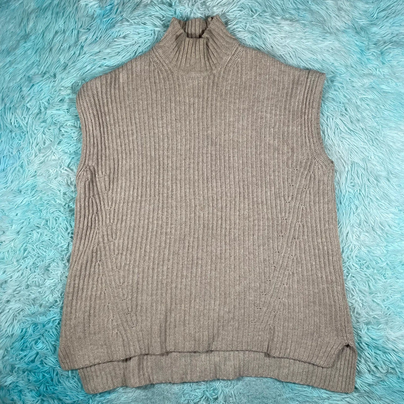 Beige Ganni Knitted Sweater Vest Mock Neck - Medium