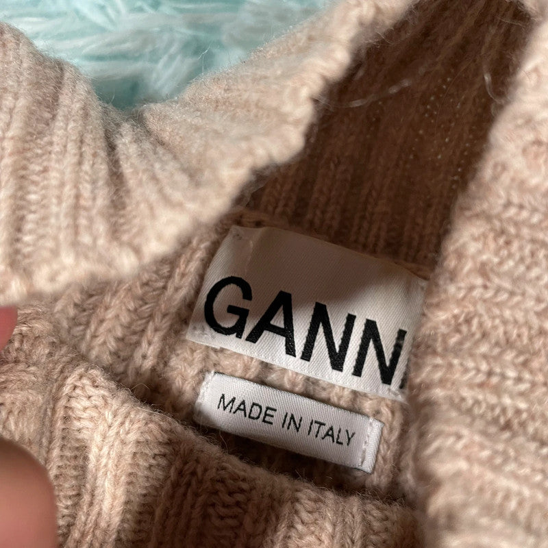 Beige Ganni Knitted Sweater Vest Mock Neck - Medium