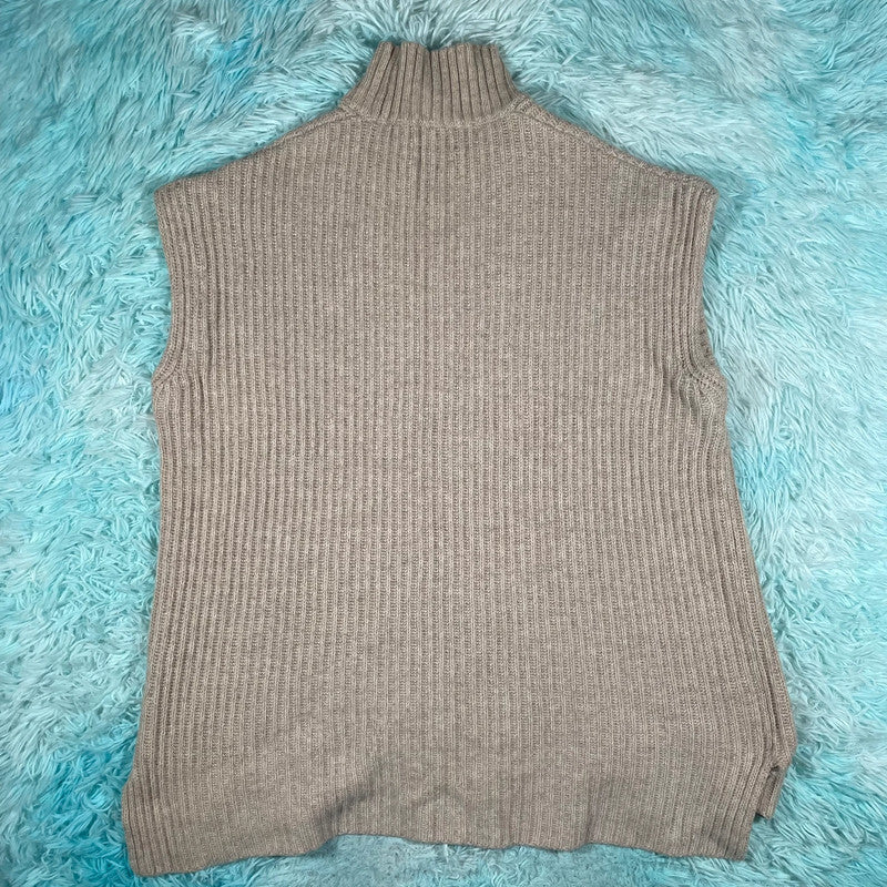 Beige Ganni Knitted Sweater Vest Mock Neck - Medium