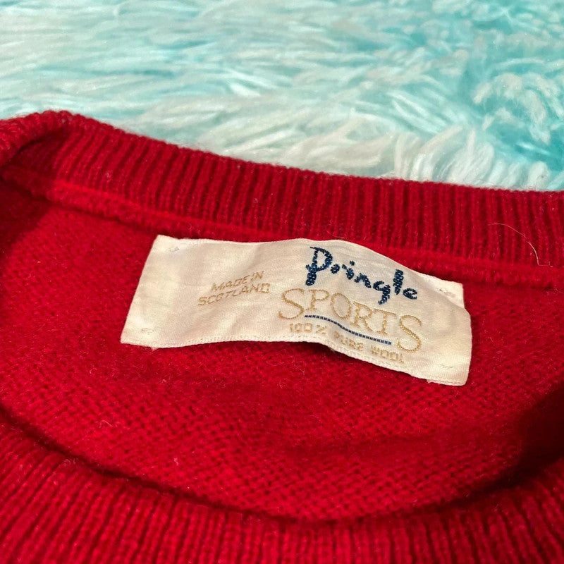 Vintage 90s Red Pringle Golf Tartan Jumper - M
