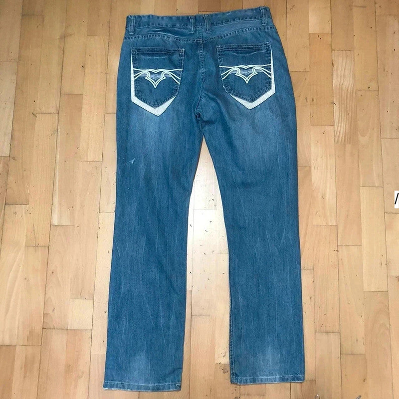 Vintage 90s Baggy Embroidered Jeans - 36W