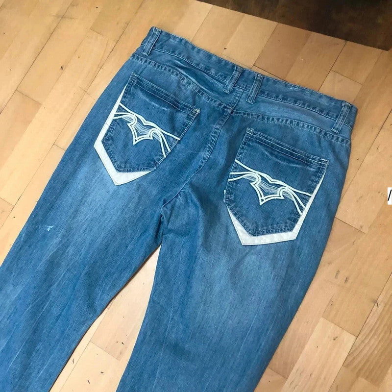 Vintage 90s Baggy Embroidered Jeans - 36W