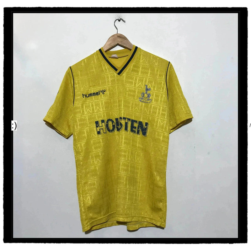 Vintage 1988-1991 Tottenham Shirt Away Kit Hummel Holsten Yellow - Medium