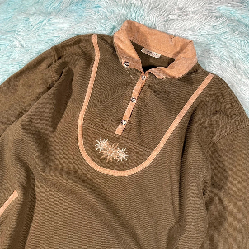 Vintage Olive Green 1/4 Zip Sweatshirt - XXL