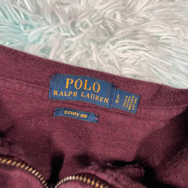 Vintage Burgundy Polo Ralph Lauren 1/4 Zip Sweatshirt - Large