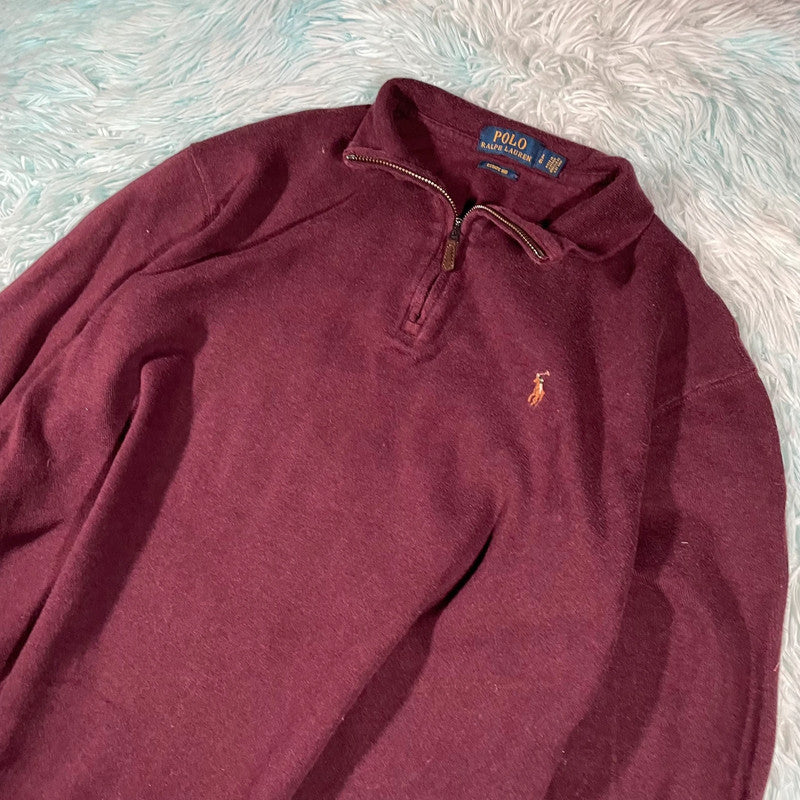 Vintage Burgundy Polo Ralph Lauren 1/4 Zip Sweatshirt - Large
