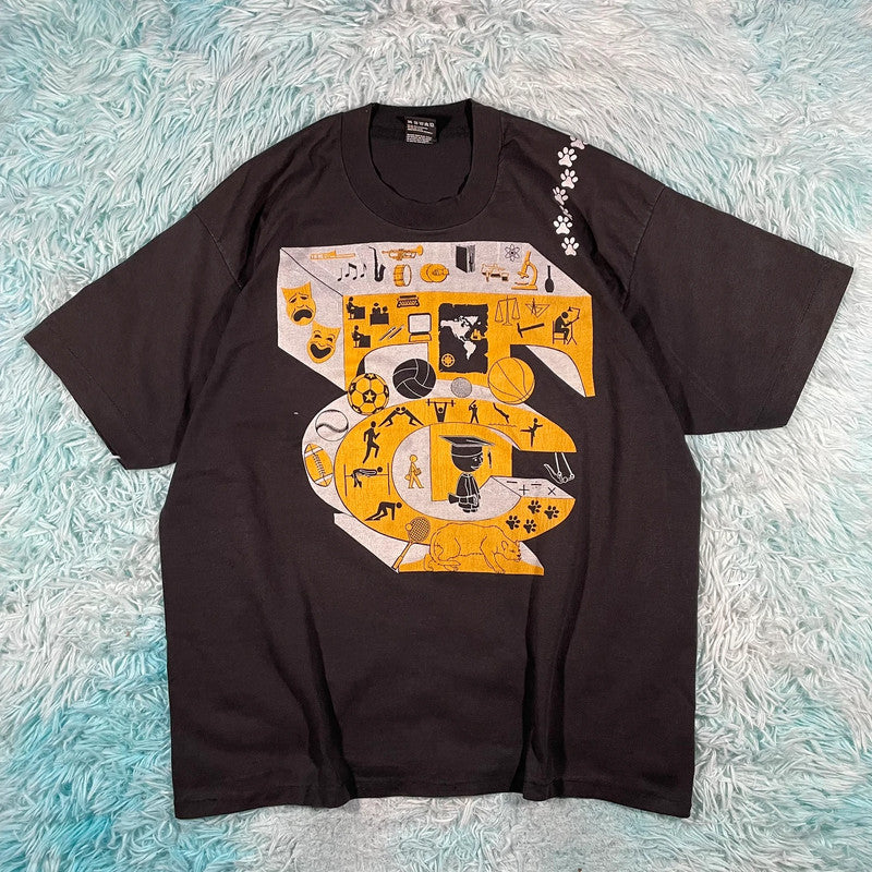 Vintage 90s Black Tennessee Cougars College Graphic T Shirt - XL