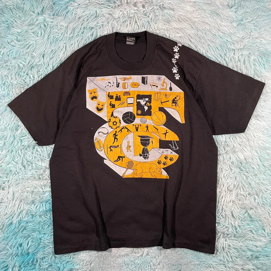 Vintage 90s Black Tennessee Cougars College Graphic T Shirt - XL