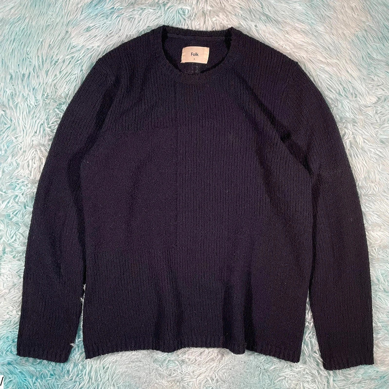 Navy Folk Knitted Jumper - Large