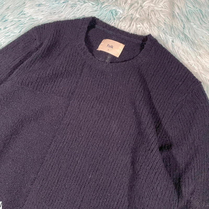 Navy Folk Knitted Jumper - Large
