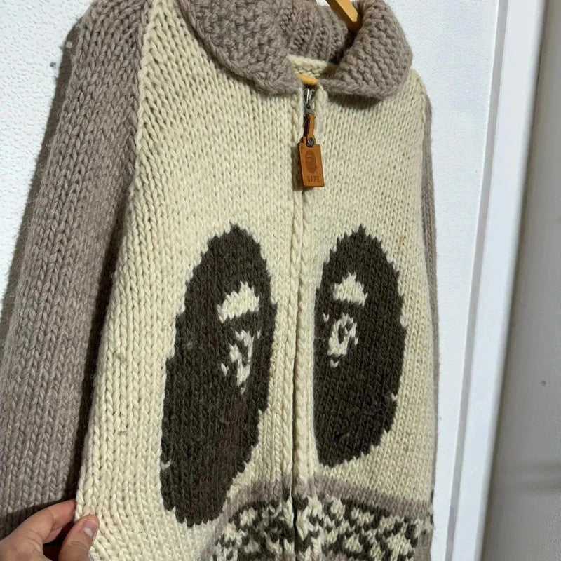 Cream & Beige BAPE Cowachan Knitted Jumper - Large
