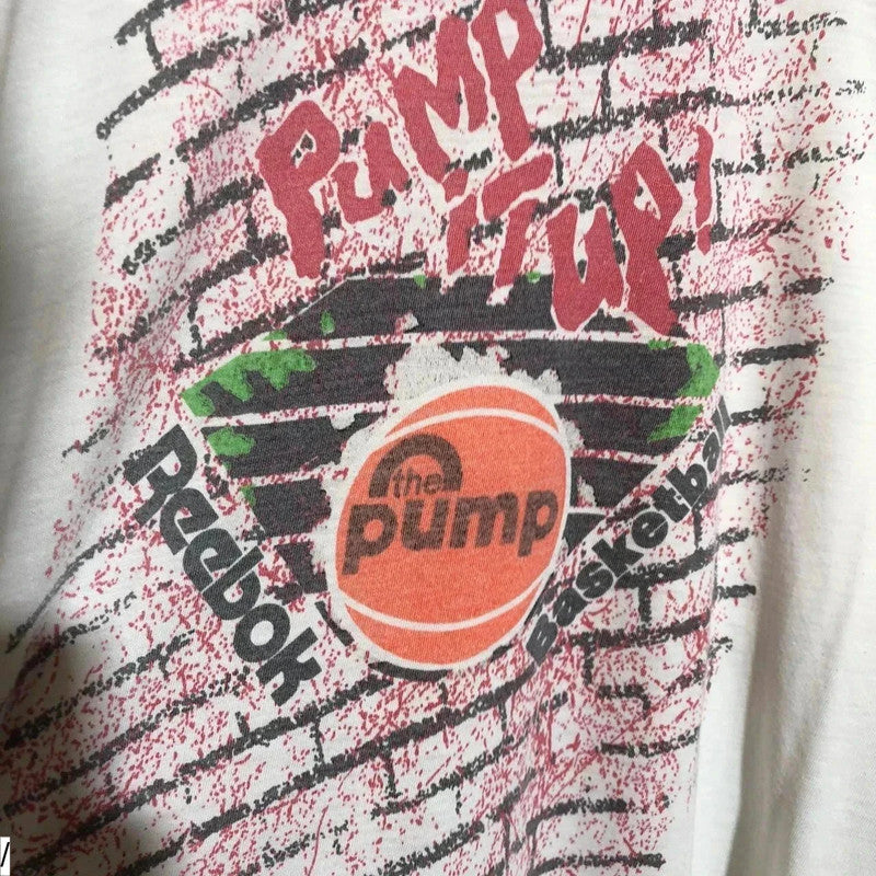 Vintage 80s White Reebok “The Pump” Trainer Graphic Print T Shirt - Large