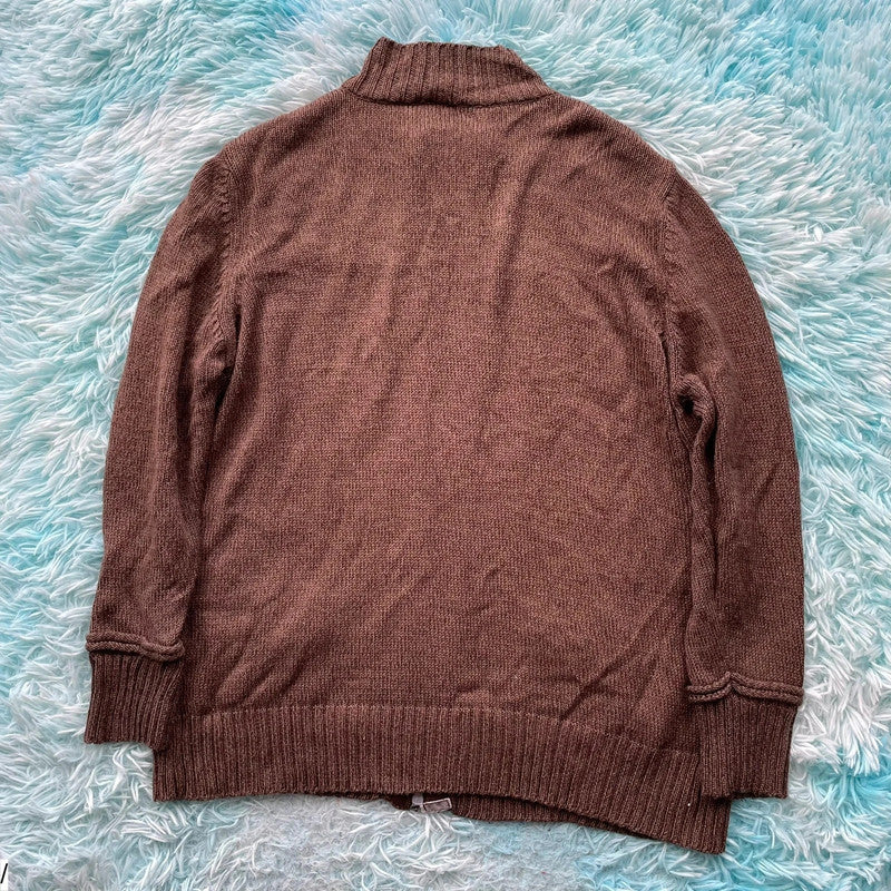 Vintage 00s Brown Olsen Knitted Jumper Full Zip - Medium