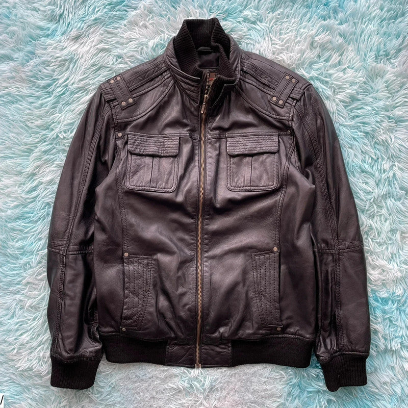 Vintage Y2K Black Helium Leather Jacket - Large
