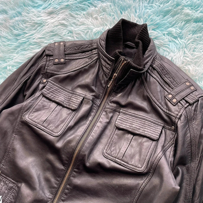 Vintage Y2K Black Helium Leather Jacket - Large