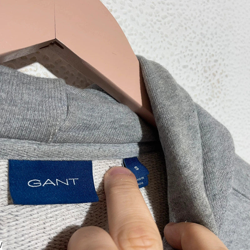 Grey Gant Hoodie Embroidered Spellout - Small