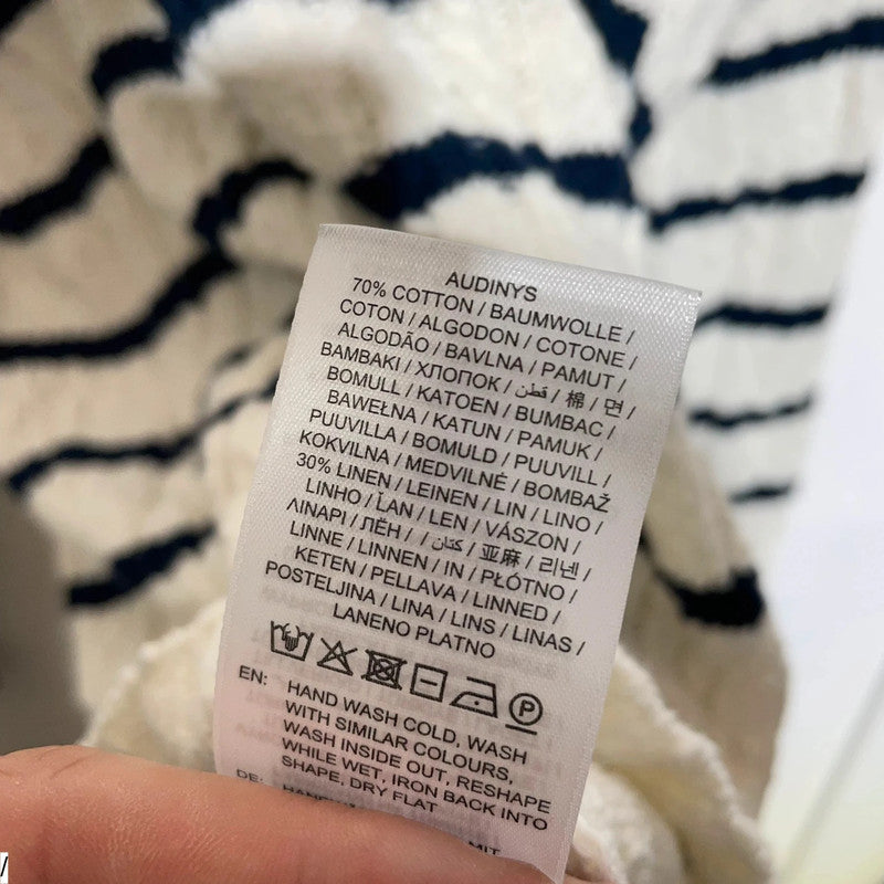 Cream & Navy Striped Gant Knitted Jumper Linen Blend - Large