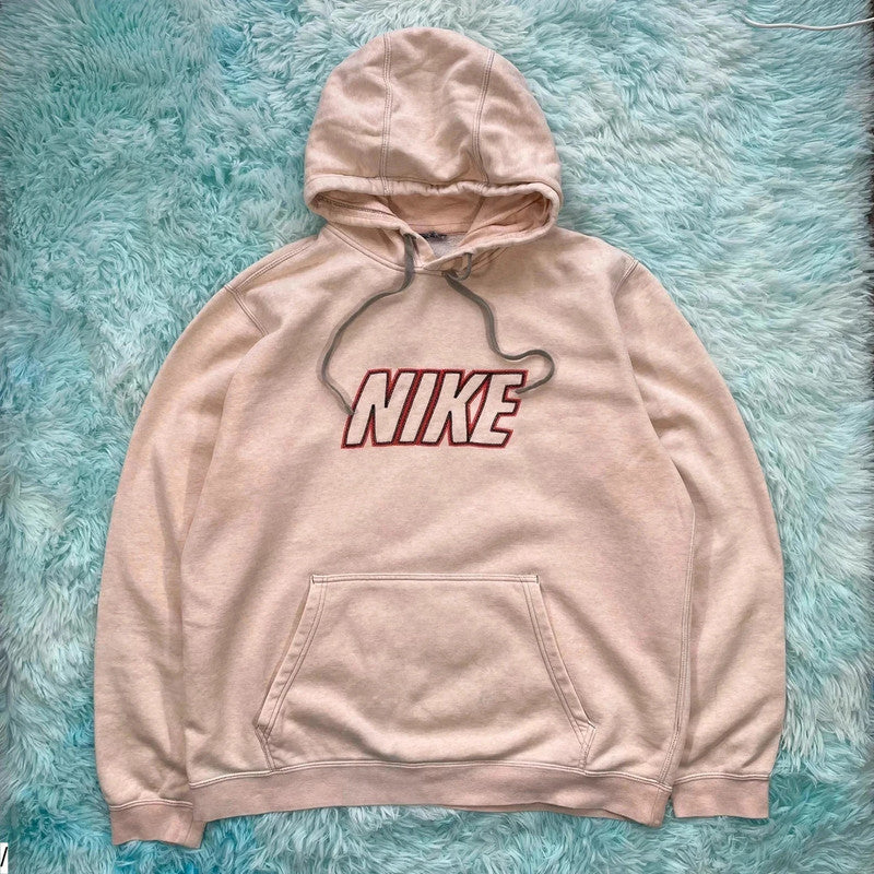 Light Rose Pink Nike Club Hoodie Spellout - Large