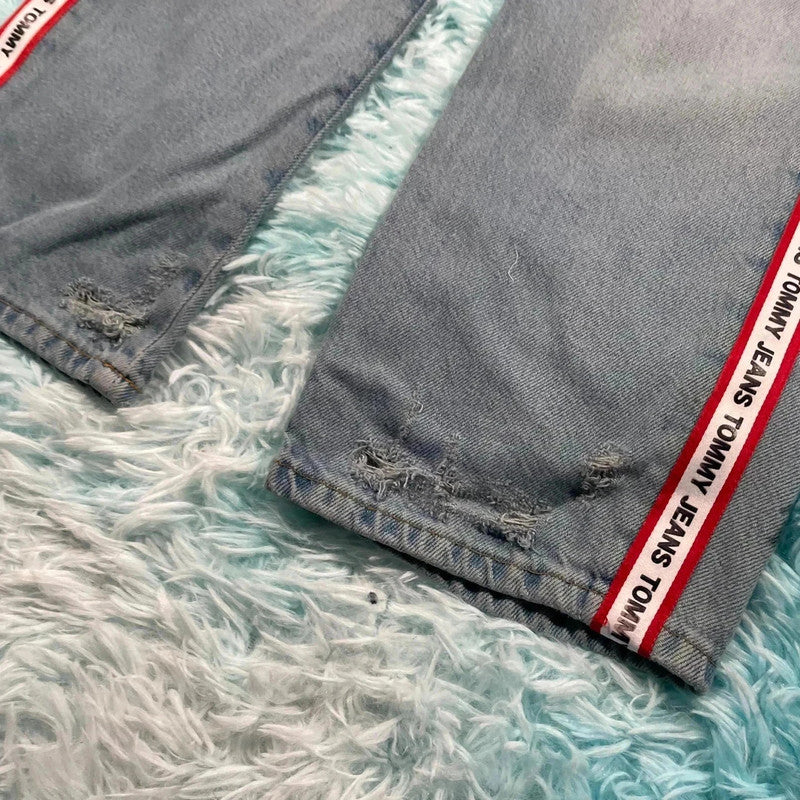 Blue Tommy Jeans Slim Boyfriend Cropped Jeans Taped - 30W 30L
