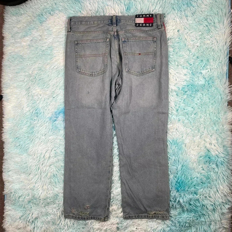 Blue Tommy Jeans Slim Boyfriend Cropped Jeans Taped - 30W 30L