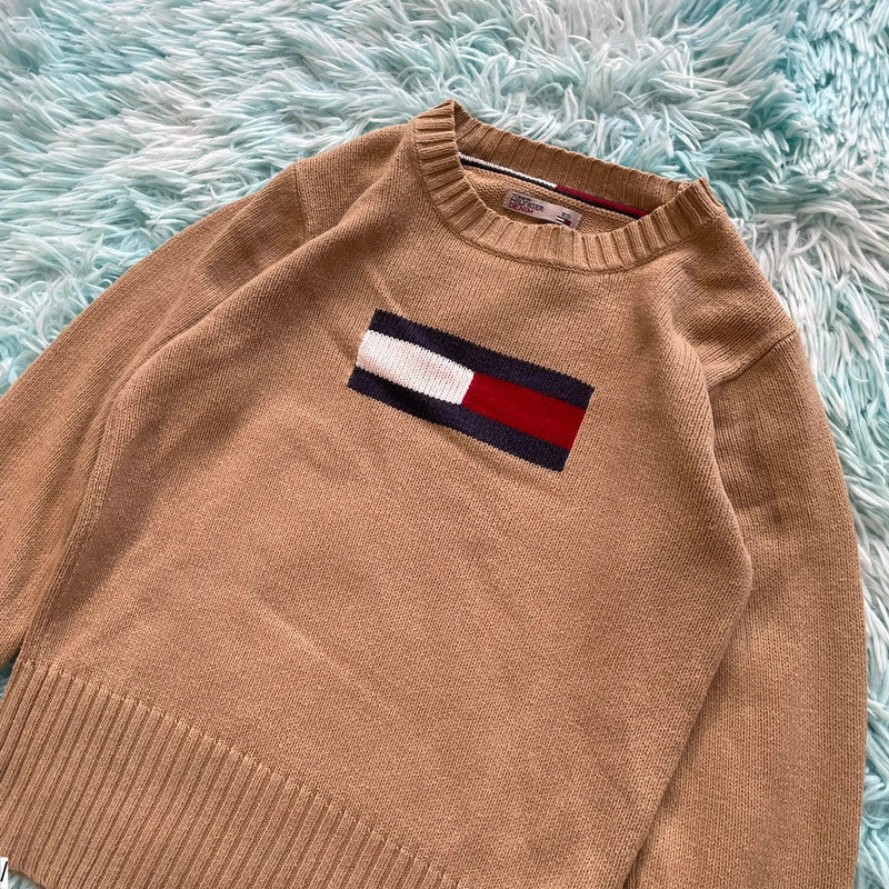 Brown Tommy Hilfiger Knitted Jumper Flag - XS
