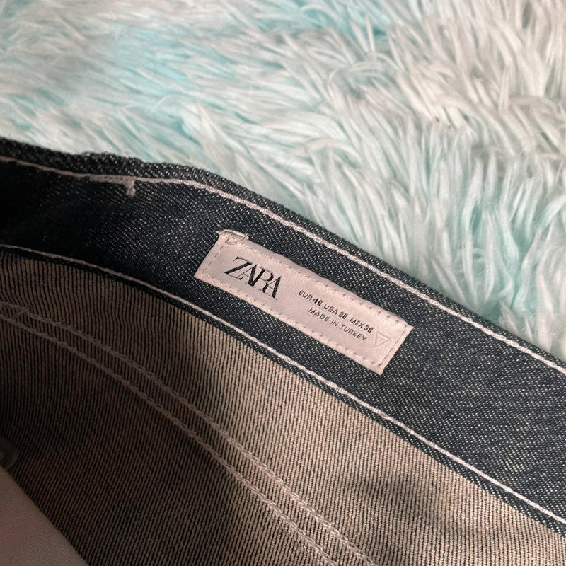 Navy Zara Raw Denim Jeans Zipped-sides - Size 16