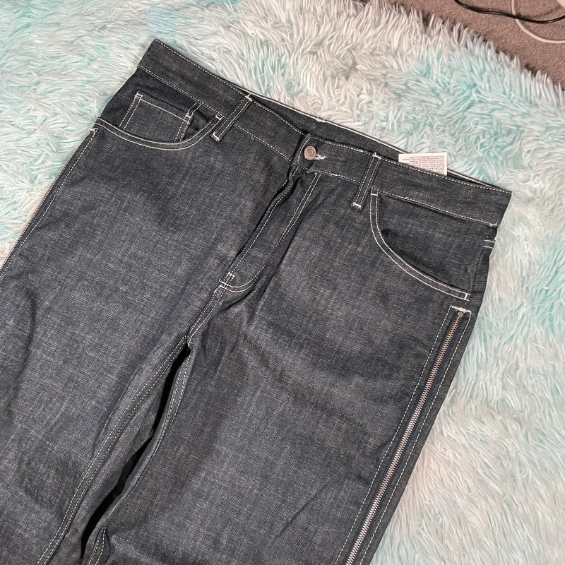 Navy Zara Raw Denim Jeans Zipped-sides - Size 16