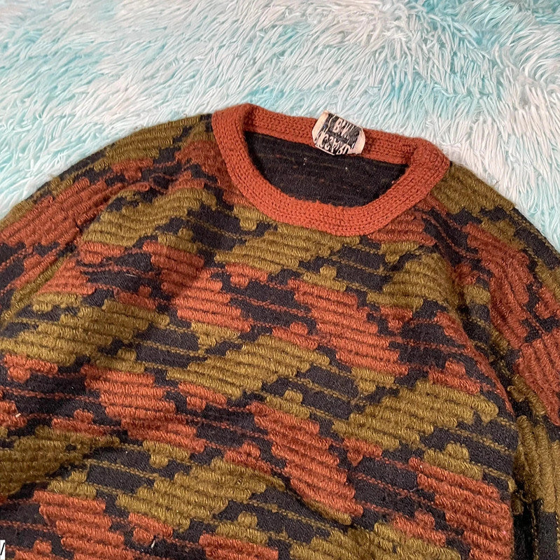 Vintage 80s Funky Patterned Knitted Jumper - Large