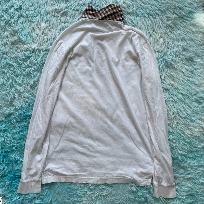 White Aquascutum Long Sleeve Polo Shirt - Medium