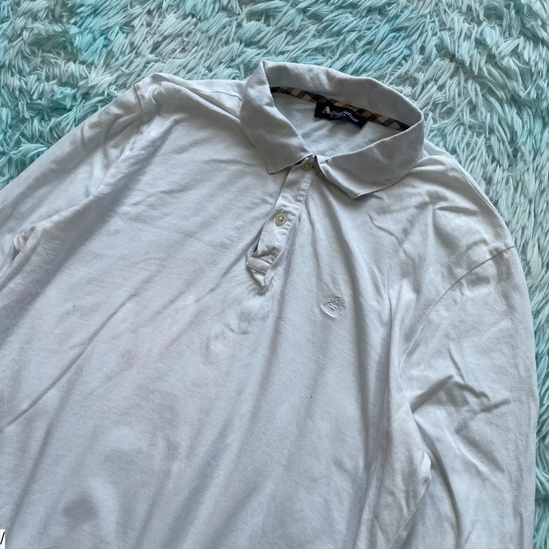 White Aquascutum Long Sleeve Polo Shirt - Medium