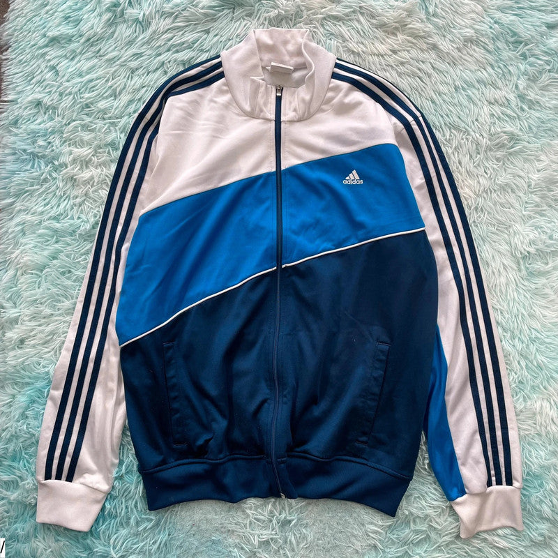 Vintage Y2K White & Blue Adidas Track Jacket - XXL