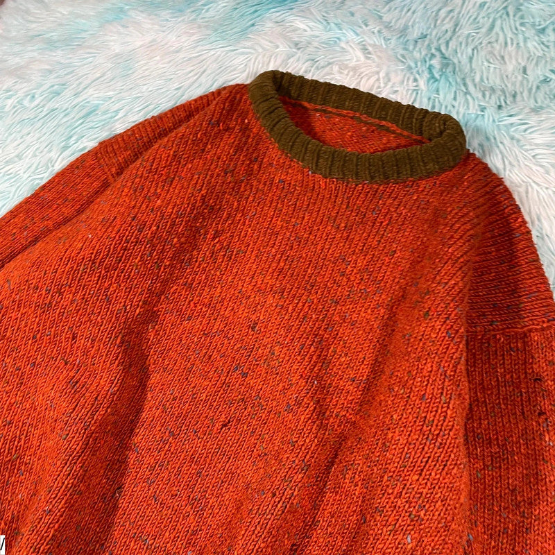 Vintage 90s Orange Irish Wool Knitted Jumper - Large