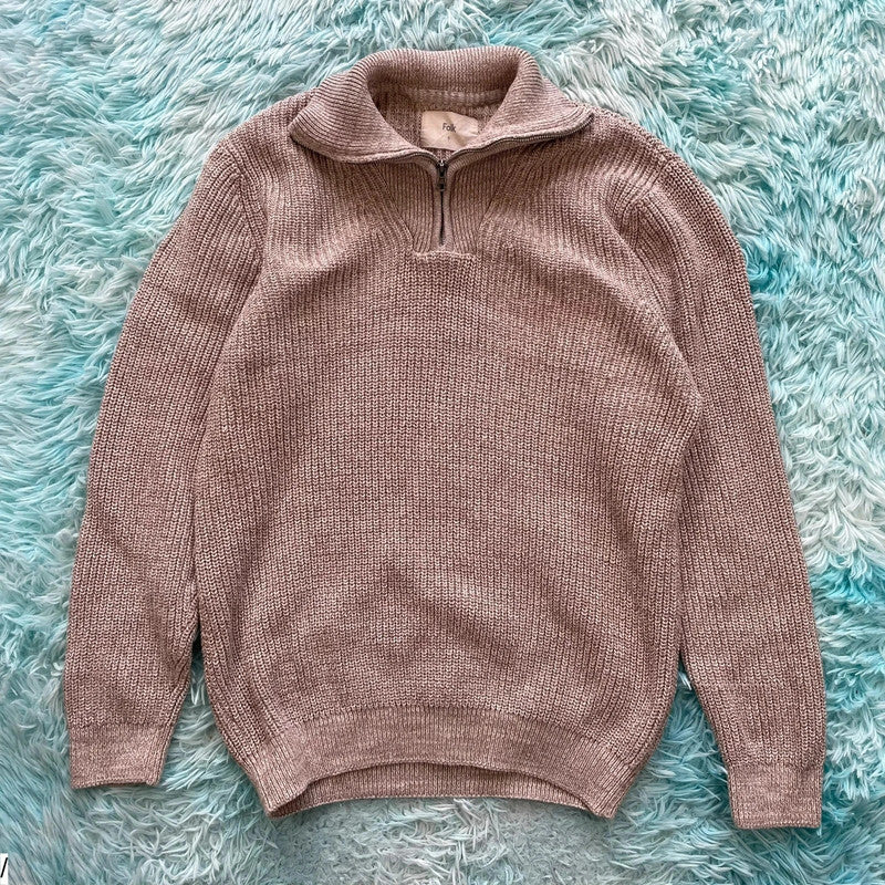 Beige Folk Knitted 1/4 Zip Jumper - XL