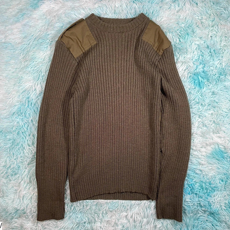 Vintage Khaki Military Army Knitted Jumper - Small