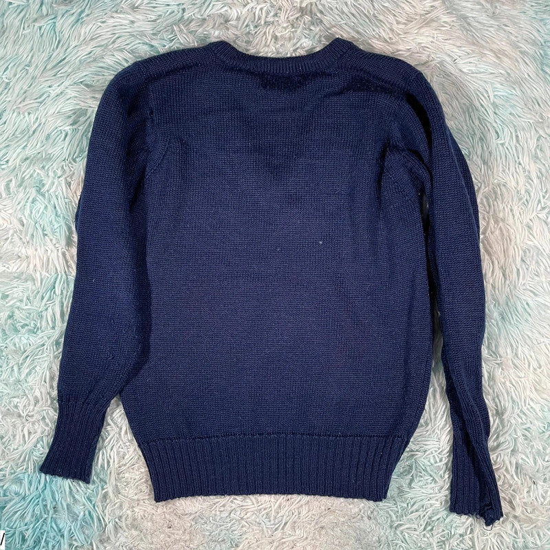 Vintage 80s Navy Harris’s V Neck Knitted Jumper - S