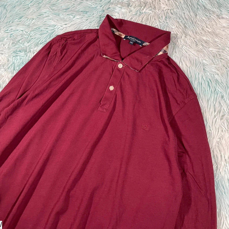 Maroon Aquascutum Long Sleeve Polo Shirt - XXL