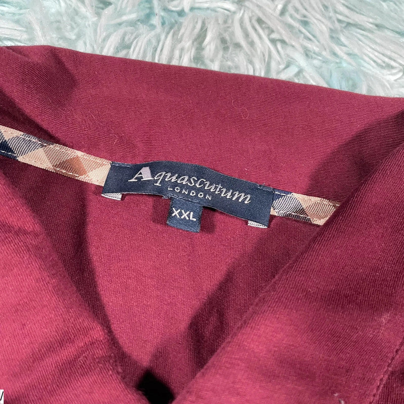 Maroon Aquascutum Long Sleeve Polo Shirt - XXL
