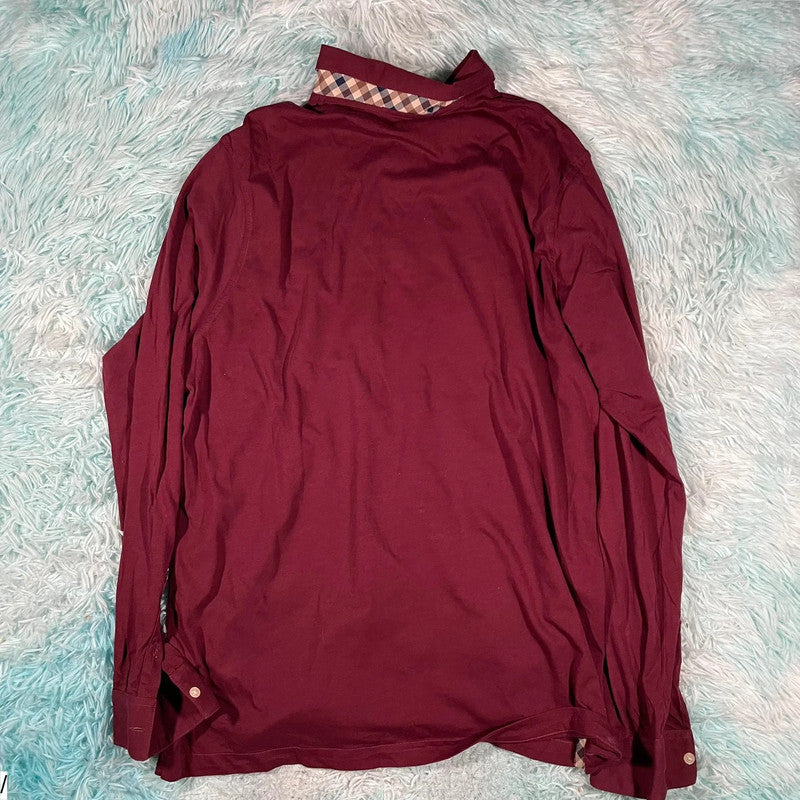 Maroon Aquascutum Long Sleeve Polo Shirt - XXL