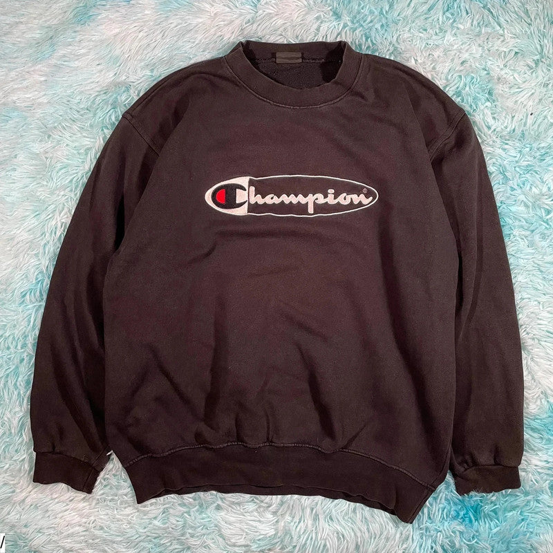 Vintage 90s Black Champion Sweatshirt Spellout - XL