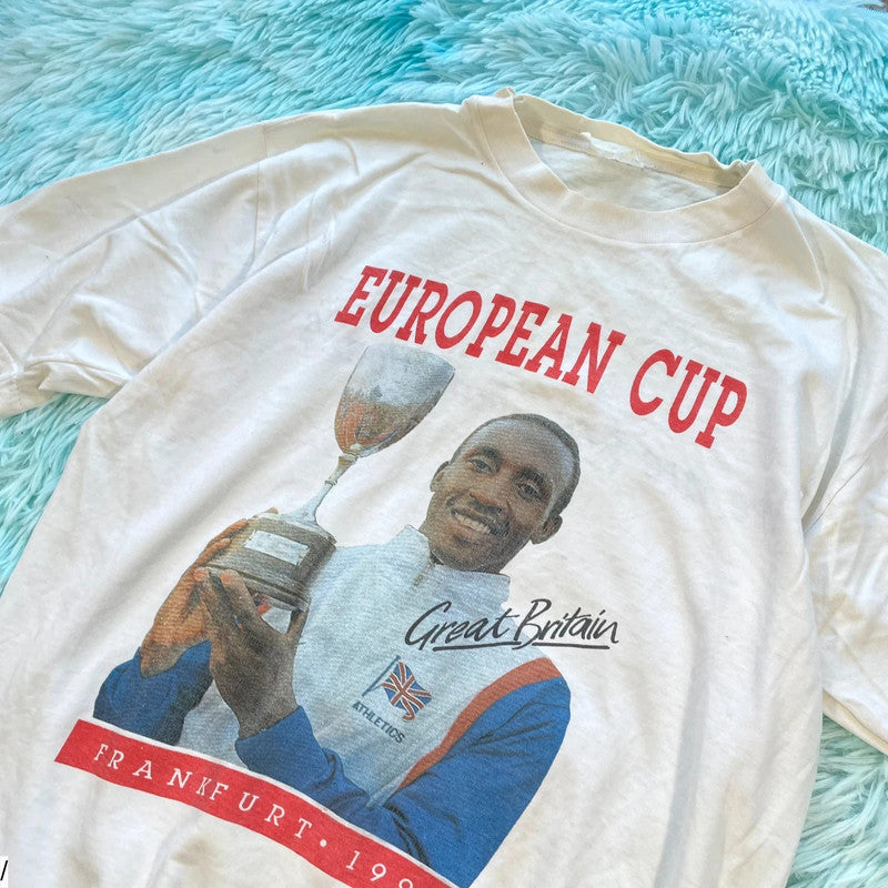 Vintage White 1991 Athletics European Cup Graphic T Shirt - Medium